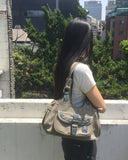 Chaper Rivet Buckle Leather Shoulder Bag