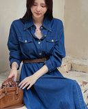 Happiness Denim Shirt Long One Piece (Belt Set)