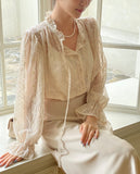 (Sleeveless Set) Shudin Lace Tie Puff Blouse