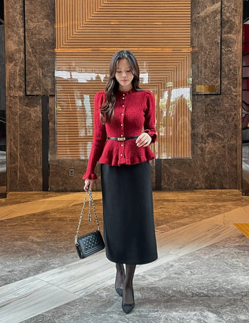 Julie Frill Flare Pearl Knit Cardigan