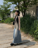 Haul Damage Washing Denim Long Skirt