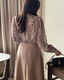 Ser Leopard Chiffon Shirring Blouse