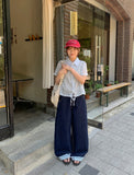 Hilet Ribbon Roll-up Denim Wide Pants