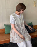 Gontz Layered Check Sleeveless Blouse One Piece