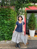 Hebit Seersucker Check Frill Long Skirt