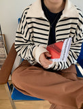 Acop stripe collar zip-up cardigan
