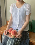 Hitu Summer Openwork Knit Short Sleeve Cardigan