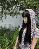 Enha Check Hood String Shirt