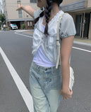 Ako Puff Crop Short Sleeve Cardigan