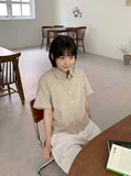Elle shirring strap check roll-up short sleeve shirt