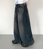 Elku Snap Button Washing Wide Denim Pants