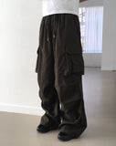 Adic Double Pocket Pintuck Cargo Two-Way Long Wide Jogger Pants