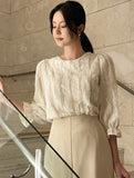 Maiden Wave Lace Three Quarter Sleeve Blouse