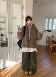 Yuyuri Fluffy Fur High Neck Over Zip-up Jumper