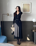 Easel Button Collar Knit Flare Long One Piece