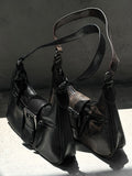 Crack Leather Buckle Shoulder Bag