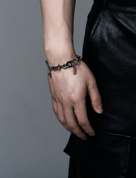 ブレスレット LANARCHIVE cross mix chain bracelet 2plan (ツープラン) - [LAN ARCHIVE]パンクミックスチェーン