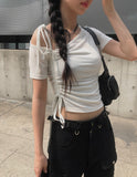 Chyuleu One-Shoulder Unbalanced Shirring Tee