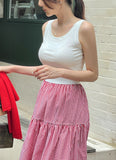 Dite Check Color Matching Banding Flare Skirt