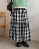Tonbo Banding Check Frill Tiered Long Skirt