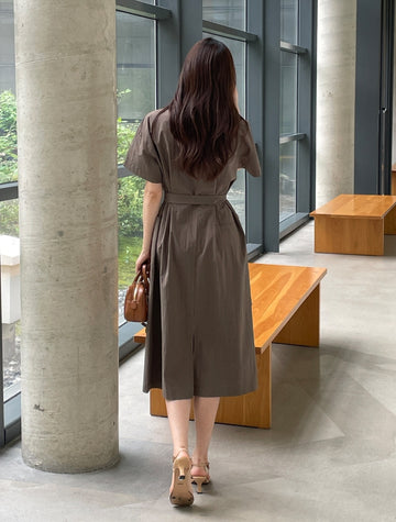 Peijing Pocket Collar Zip-up Long One Piece (Belt Set)