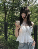 Fearin Shirring Sleeveless Ribbon Blouse