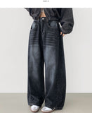 4 Seasons Washing Hem Snap Wide Balloon Denim Pants