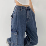 American Casual Cargo Pocket Classic Long Wide Denim Pants