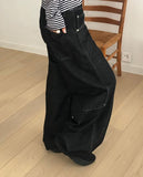 Kuman stitch cut button denim balloon fit long pants