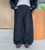 Heine Side Pintuck Stitch Wide Denim Pants