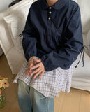 Dokui Check Unbalanced Banding Midi Skirt