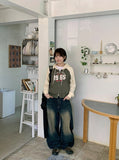 Dyuijeu ribbed washing wide denim pants