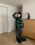 Enmode color stripe round cardigan