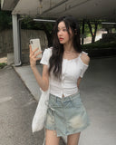 Nibeo Denim Ribbon Wrap Skirt Pants
