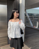 Brett Off-Shoulder Square Neck Shirring Blouse