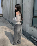 Bent Black Denim Pintuck Wide Pants