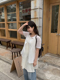 Hanoyu Shirring Ribbon Button Strap Short Sleeve Blouse