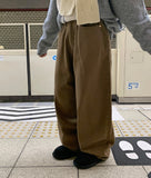 Femo back banding brushed cotton wide pants