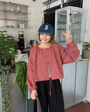 Hindel Check Shirring Cropped Long Sleeve Blouse