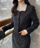 Coner Square Neck Tweed Jacket