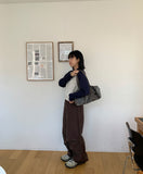 Henbo color matching half-zip crop sweatshirt