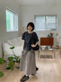 Gentew seersucker check pocket banding long skirt