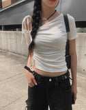 Chyuleu One-Shoulder Unbalanced Shirring Tee