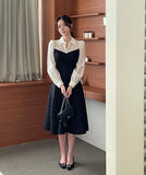 Ales color matching chiffon jacquard flared one piece