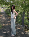 Fearin Shirring Sleeveless Ribbon Blouse