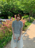 Totree Summer Stripe Collar Short-Sleeved Knit