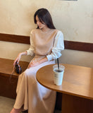 Chocolate Layered Knit Long Skirt Two-Piece