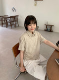 Elle shirring strap check roll-up short sleeve shirt