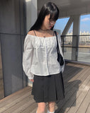 Brett Off-Shoulder Square Neck Shirring Blouse