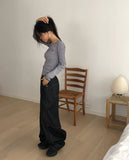 Kuman stitch cut button denim balloon fit long pants